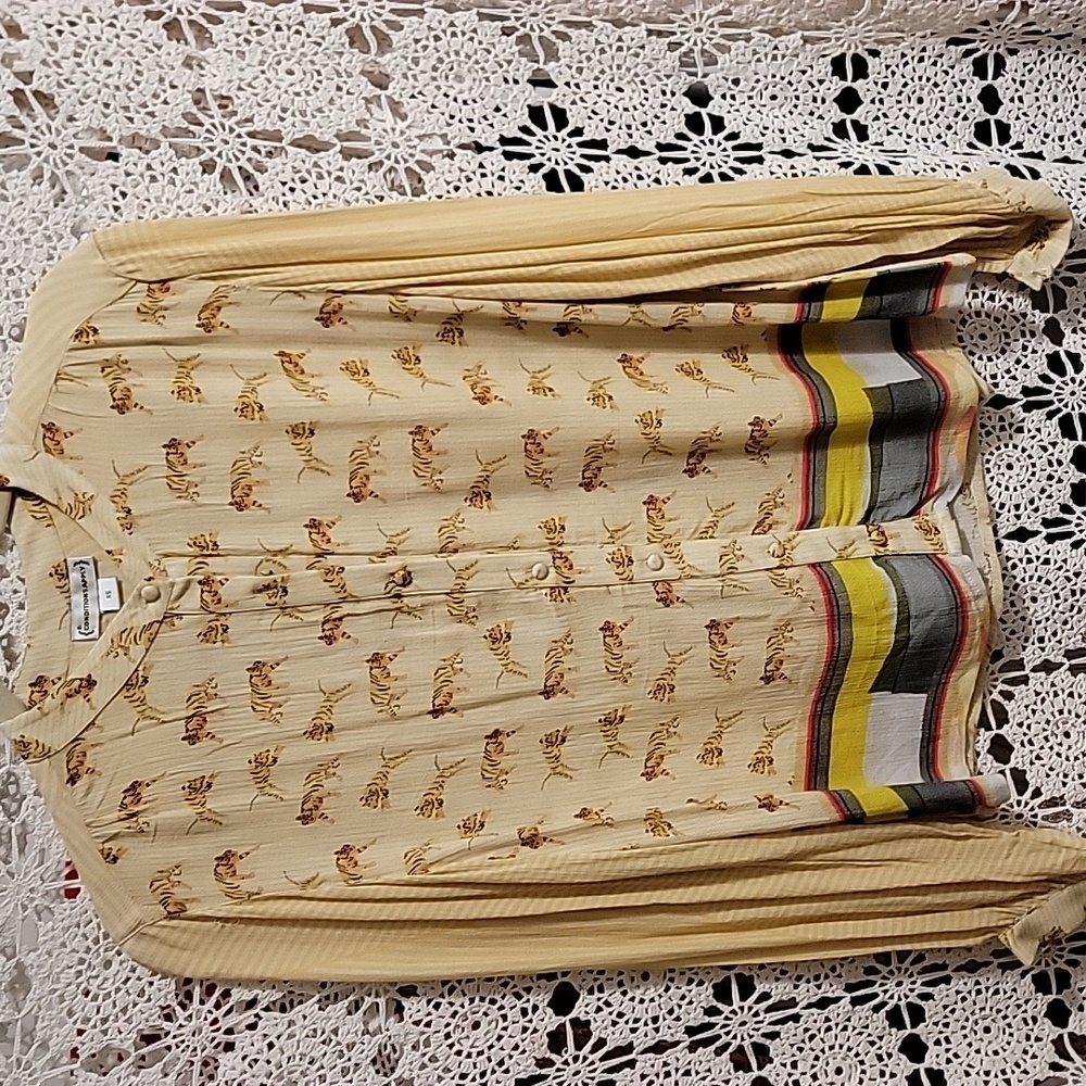 Conditions Apply Tiger Print | Artisan Blouse XS | Gold Button Upgrade